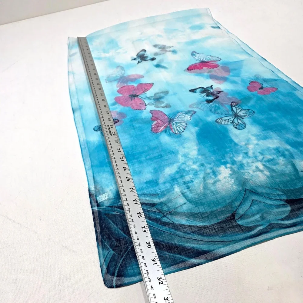 Scarf Set 19 x 64 Womens Blue White Butterfly Floral Sheer Lightweight Wrap Fall